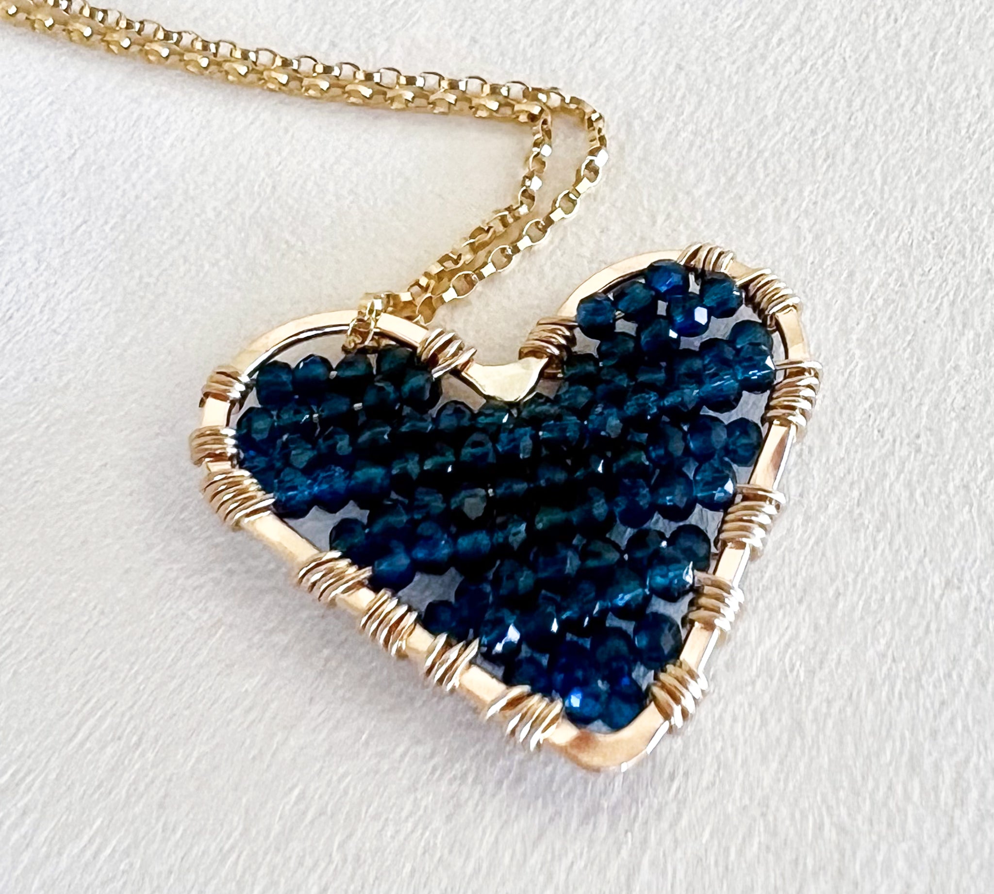 Sea Blue Love Drop Necklace, closeup image