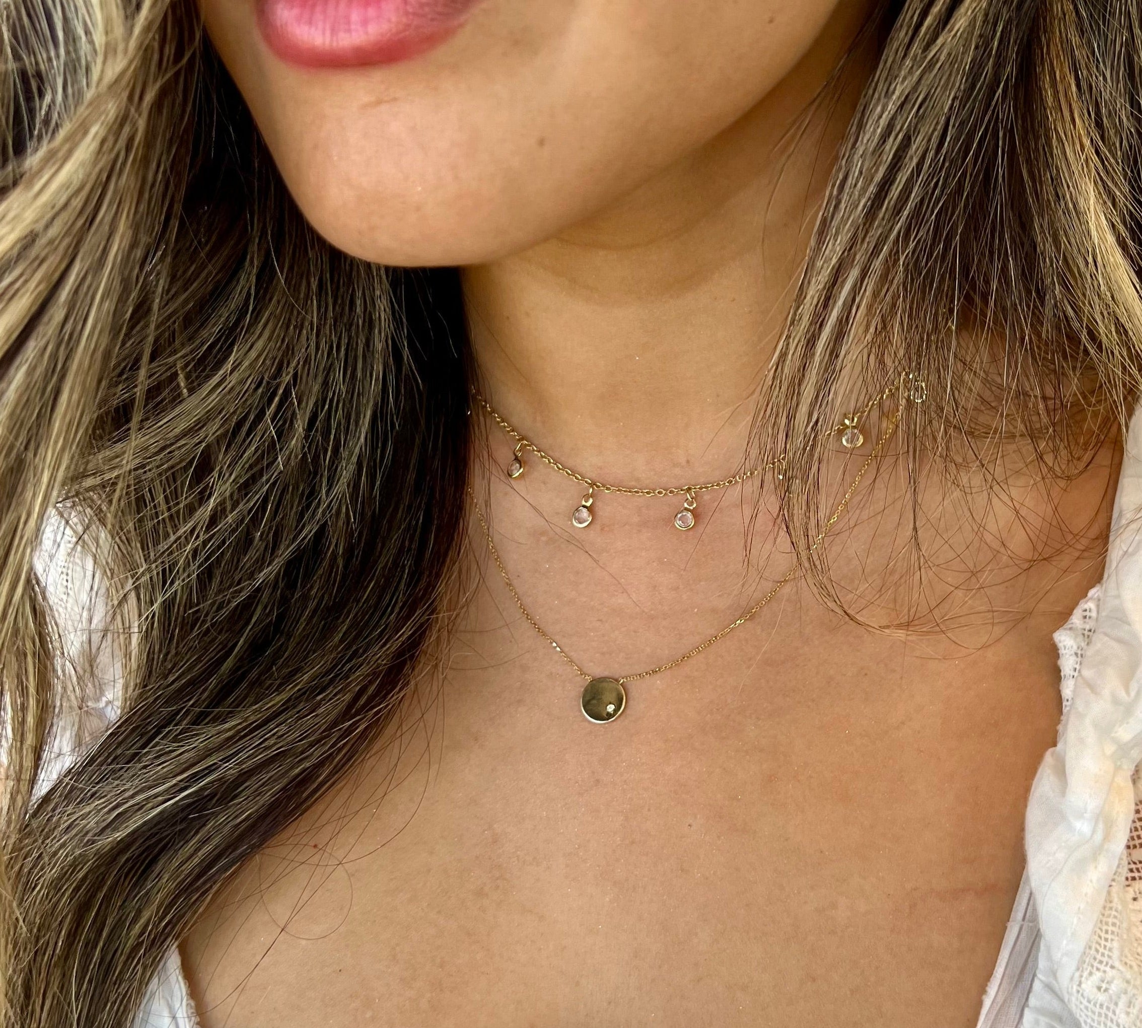 North Star Necklace, shown on model