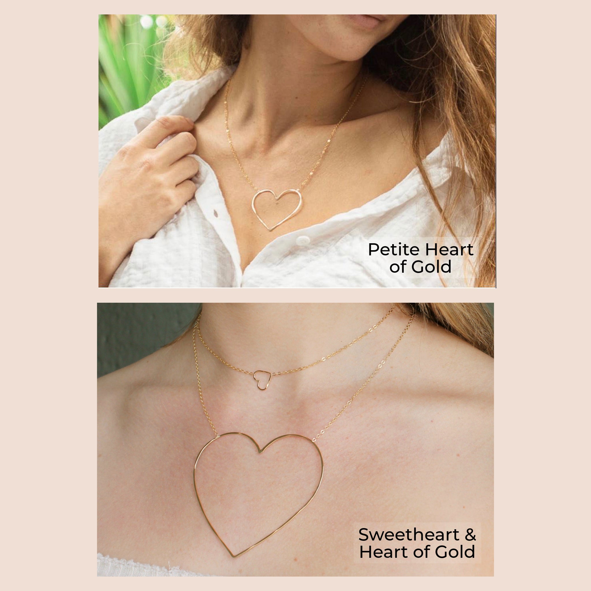Heart Necklaces, size comparison