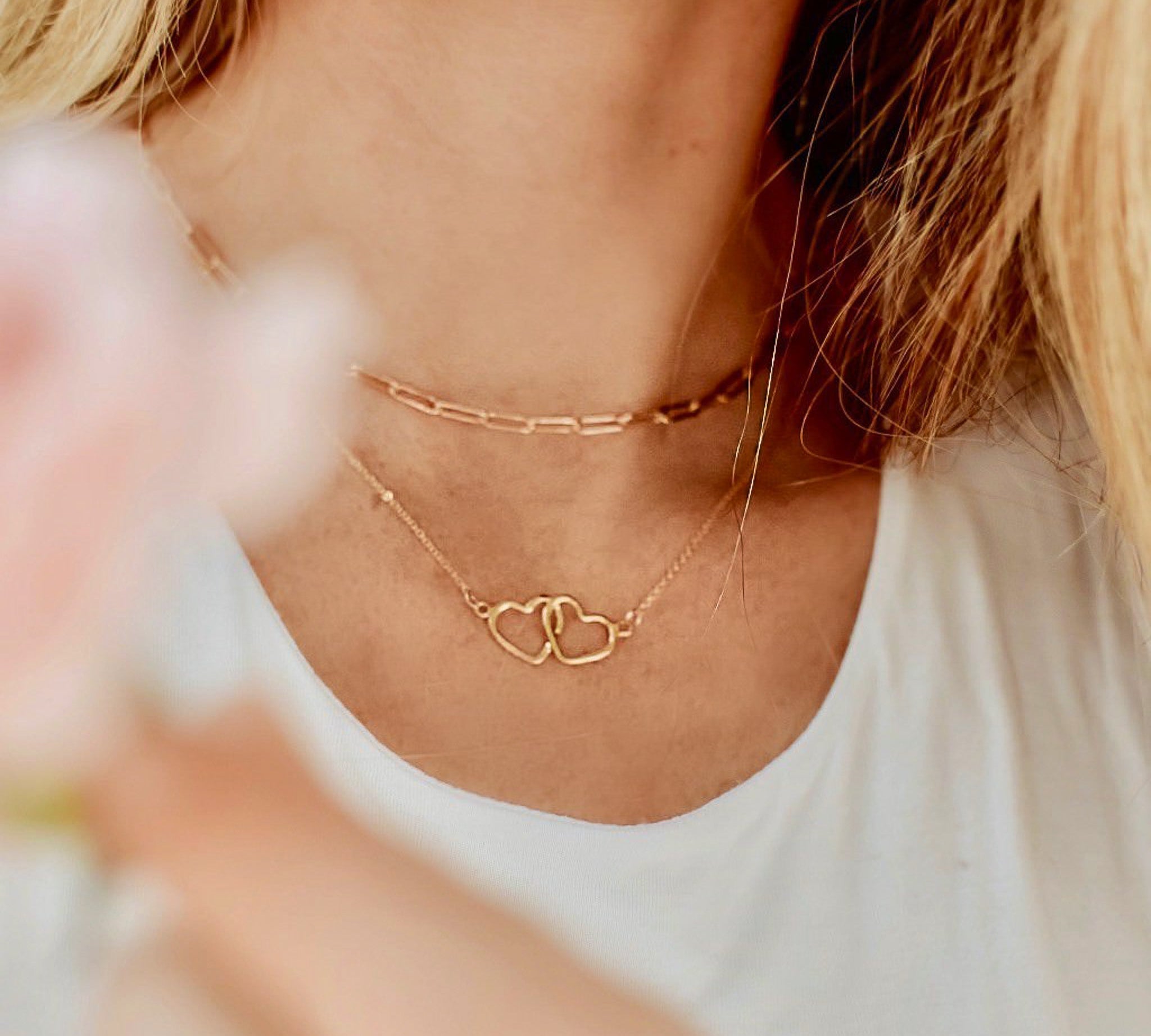 Gold Friendship and Charming Chain Necklaces, shown on model