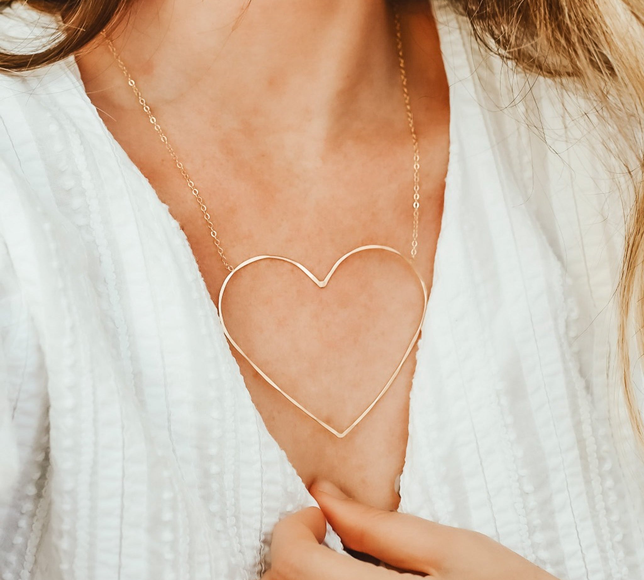 Heart of Gold Necklace, shown on model