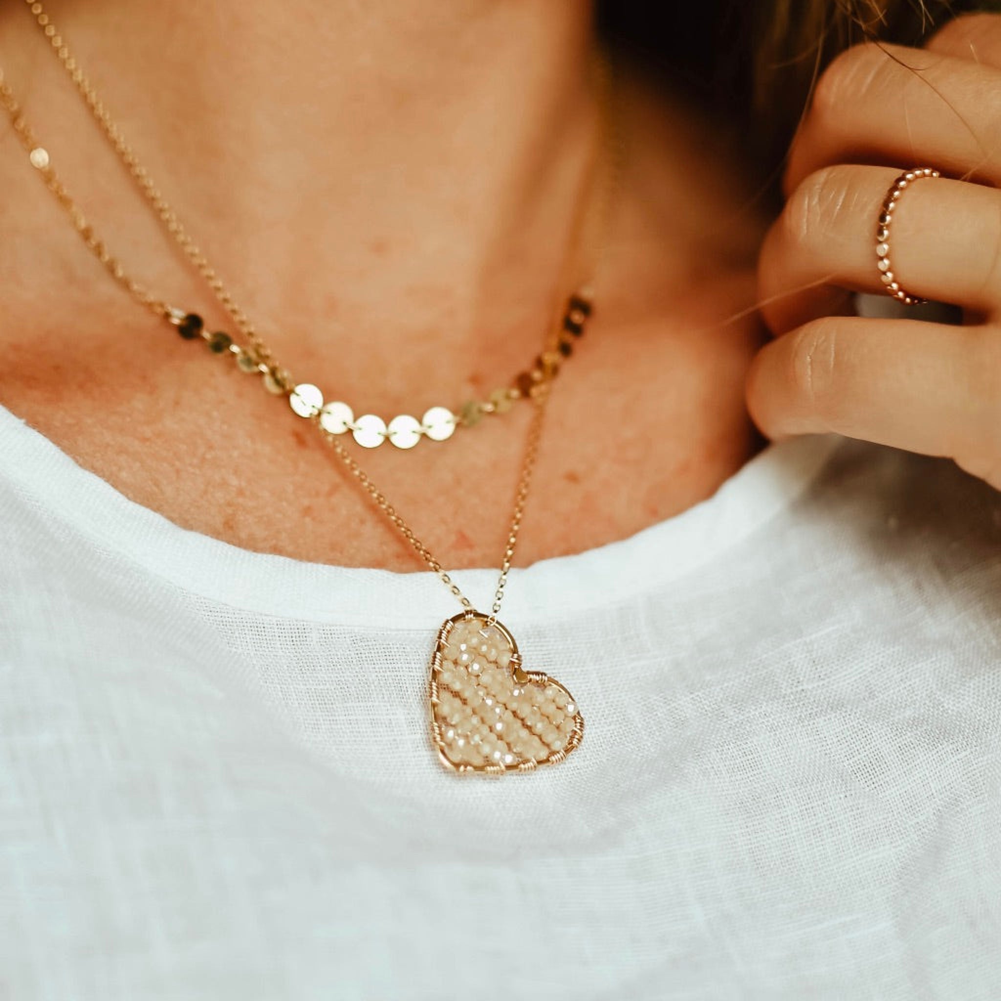 Honey Love Drop Necklace, shown on model