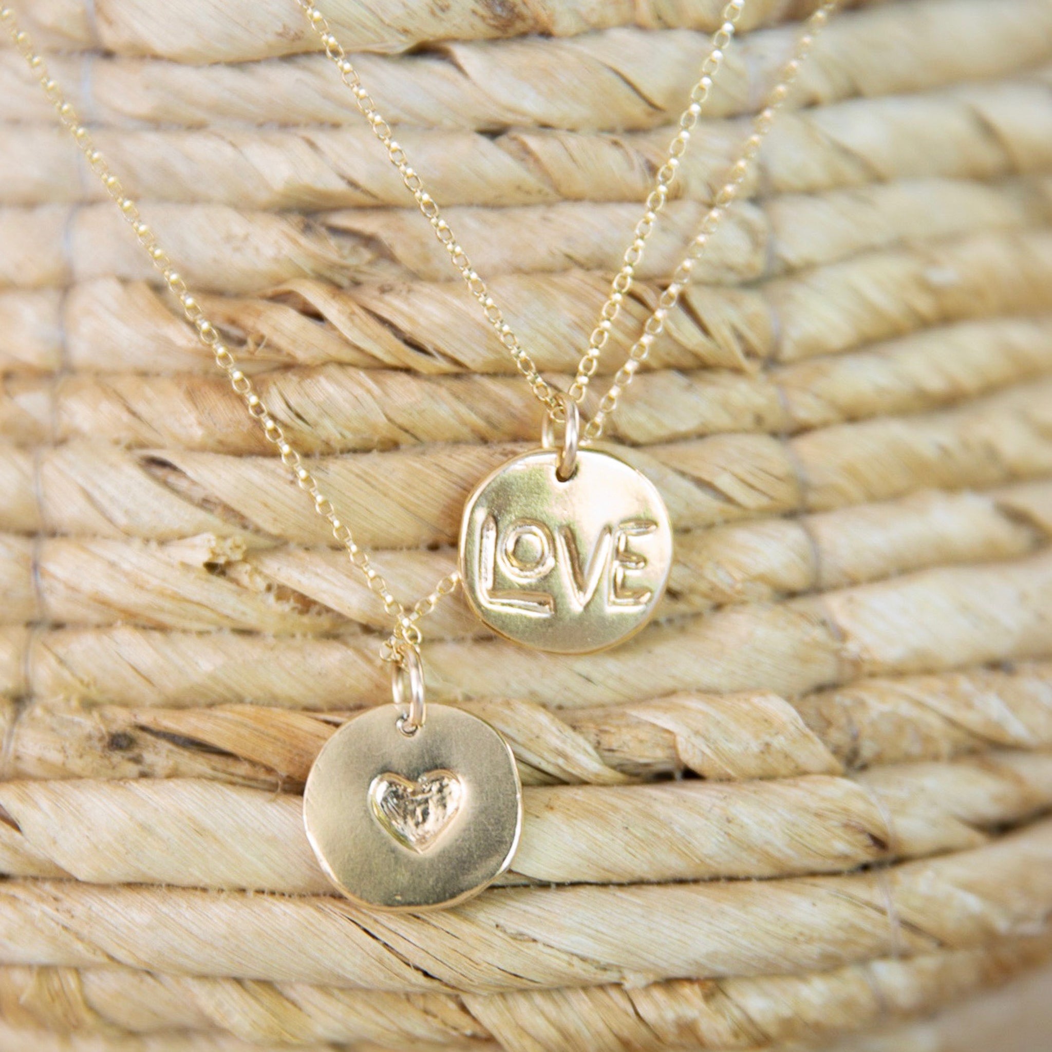 Gold Love Pendant Necklace, front and back product image