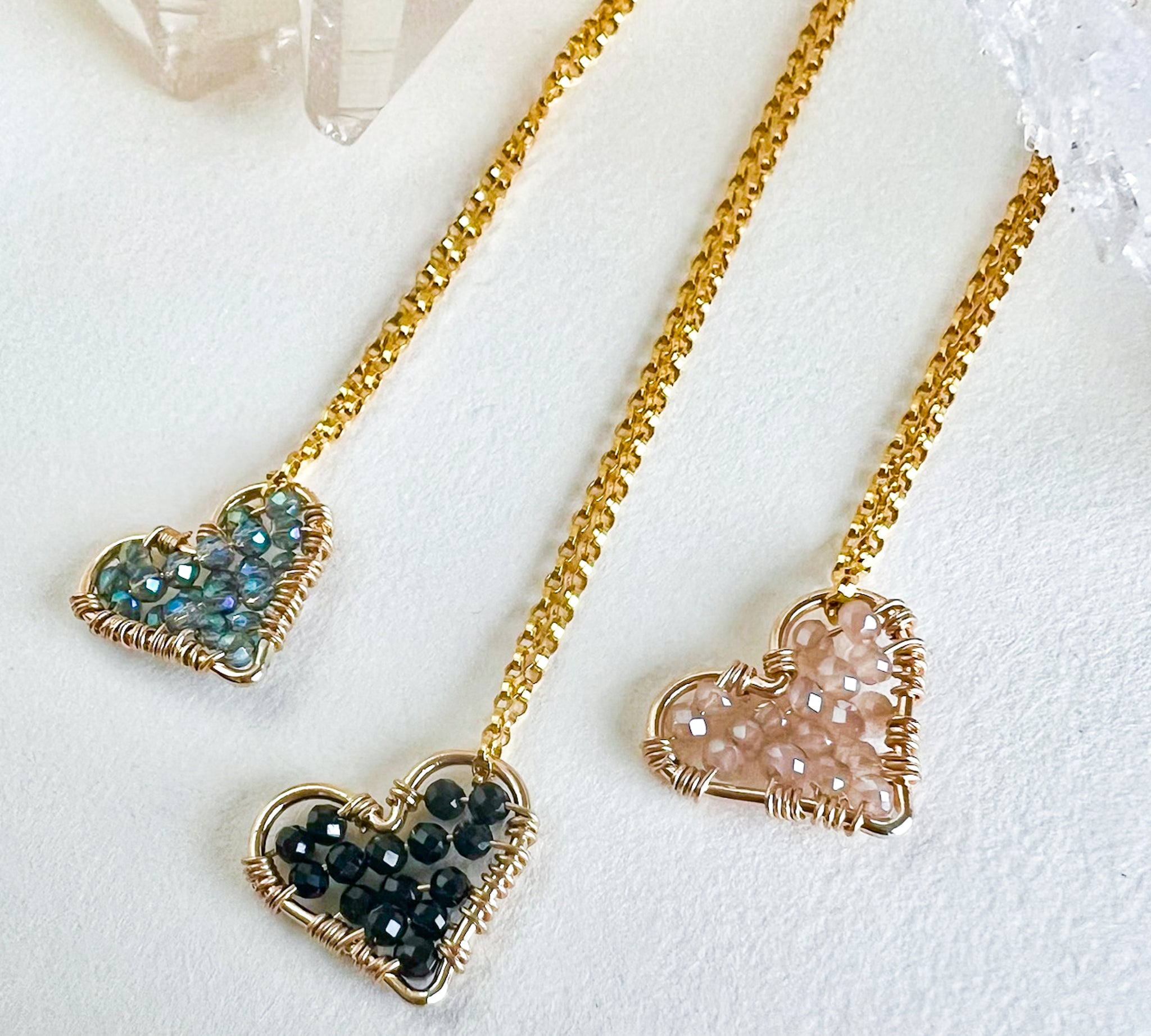 Sage, Onyx, Blush Mini Love Drop Necklaces, product image