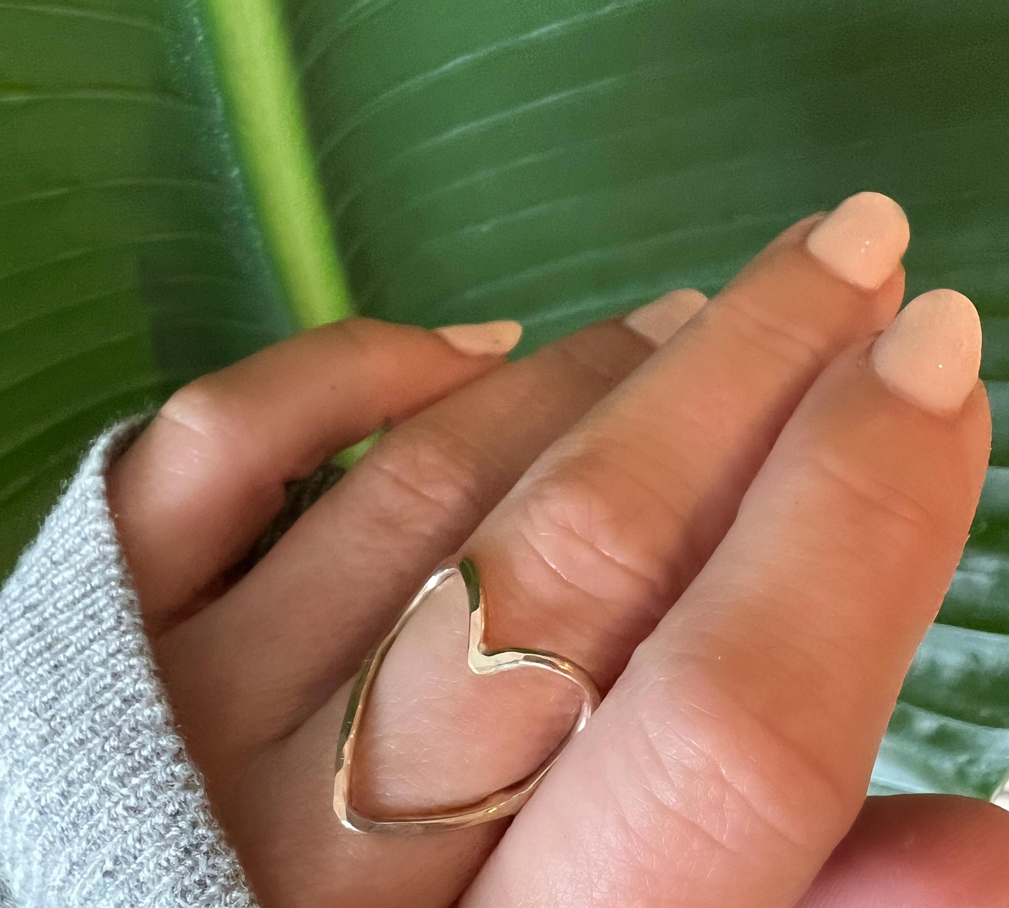Gold Open Heart Ring, shown on model
