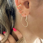 Petite Gold Heart Hoop Earrings, shown on model