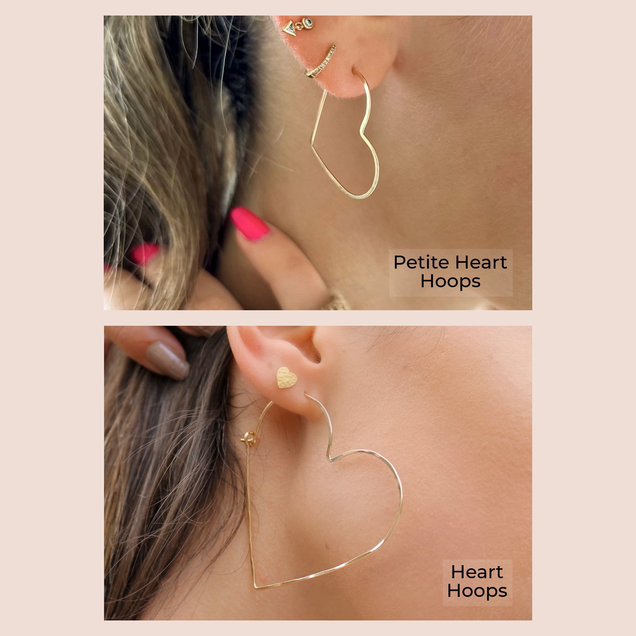 Heart Hoop Earrings, size comparison