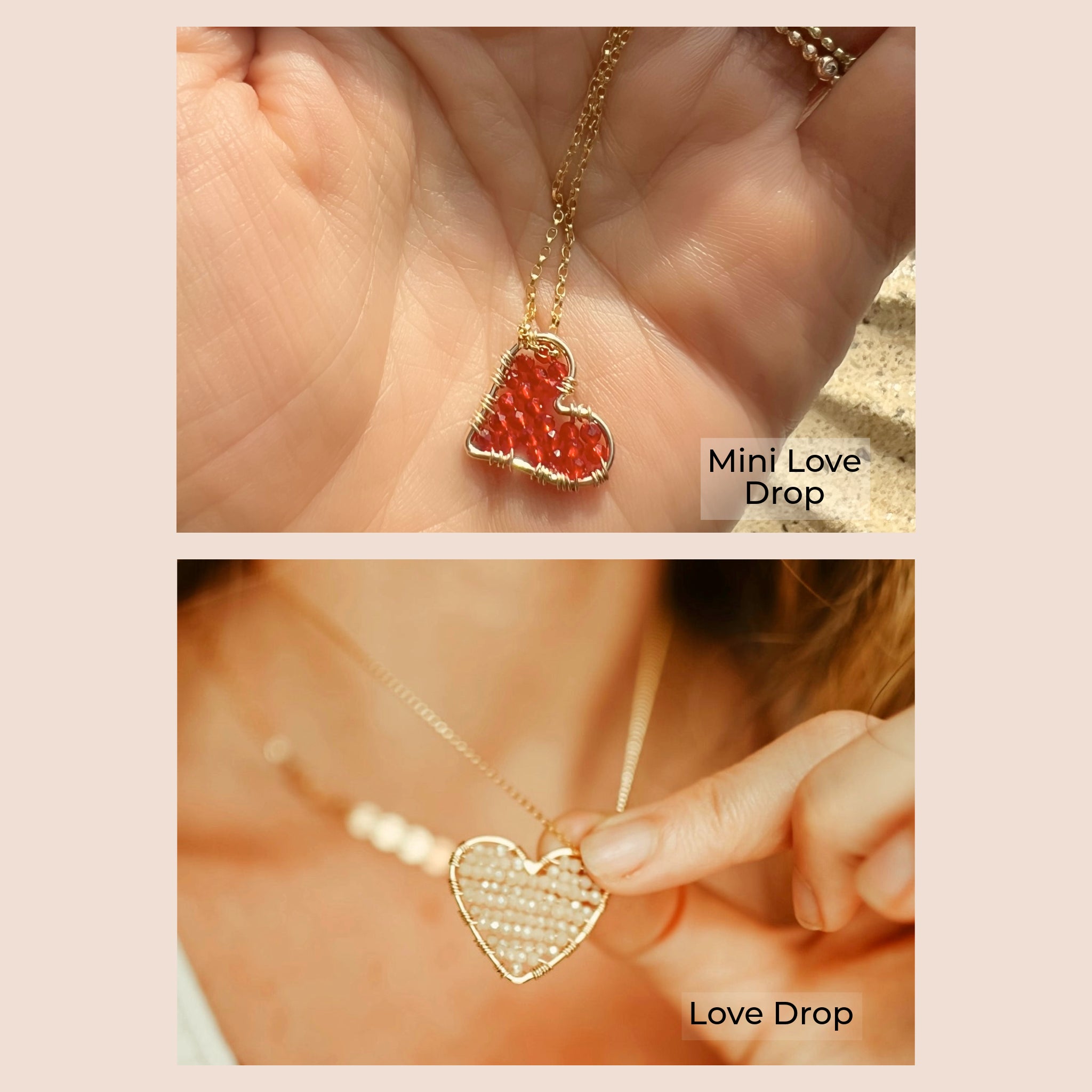 Love Drop Necklaces, size comparison
