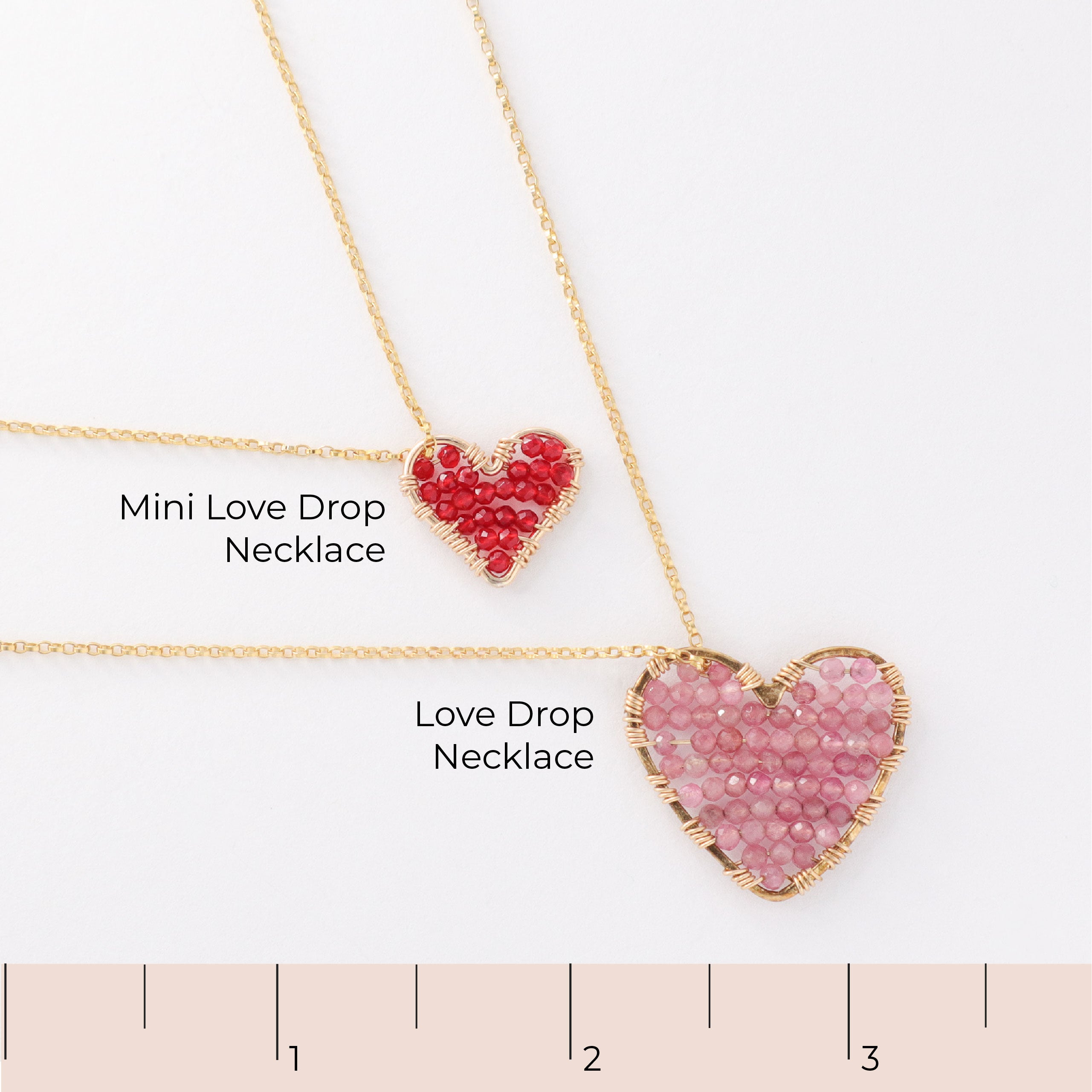 Love Drop Necklaces Size Guide
