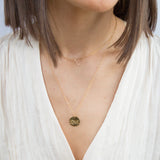 Sweetheart and Love Pendant Necklaces, shown on model