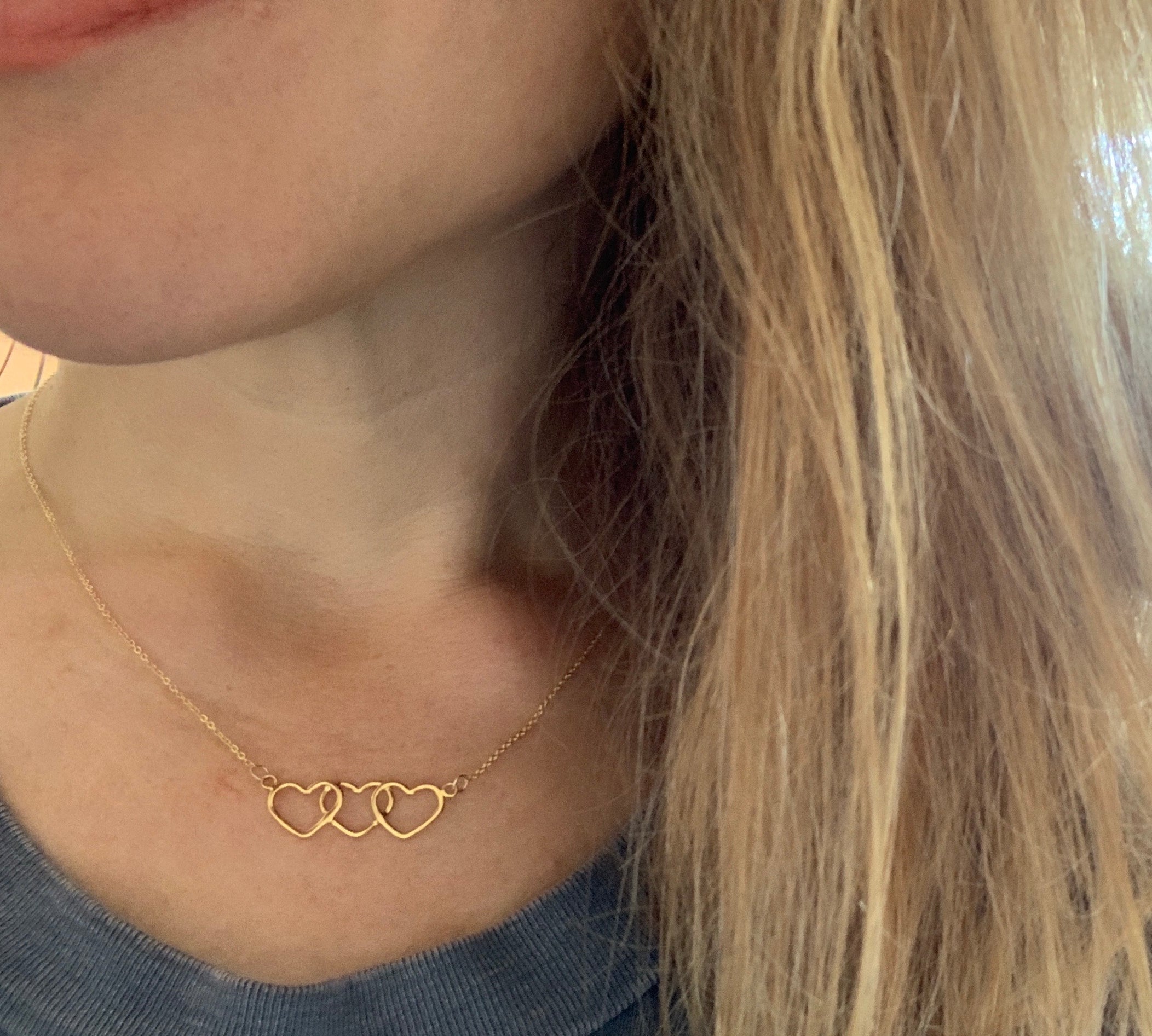 Gold Trinity Necklace, shown on model