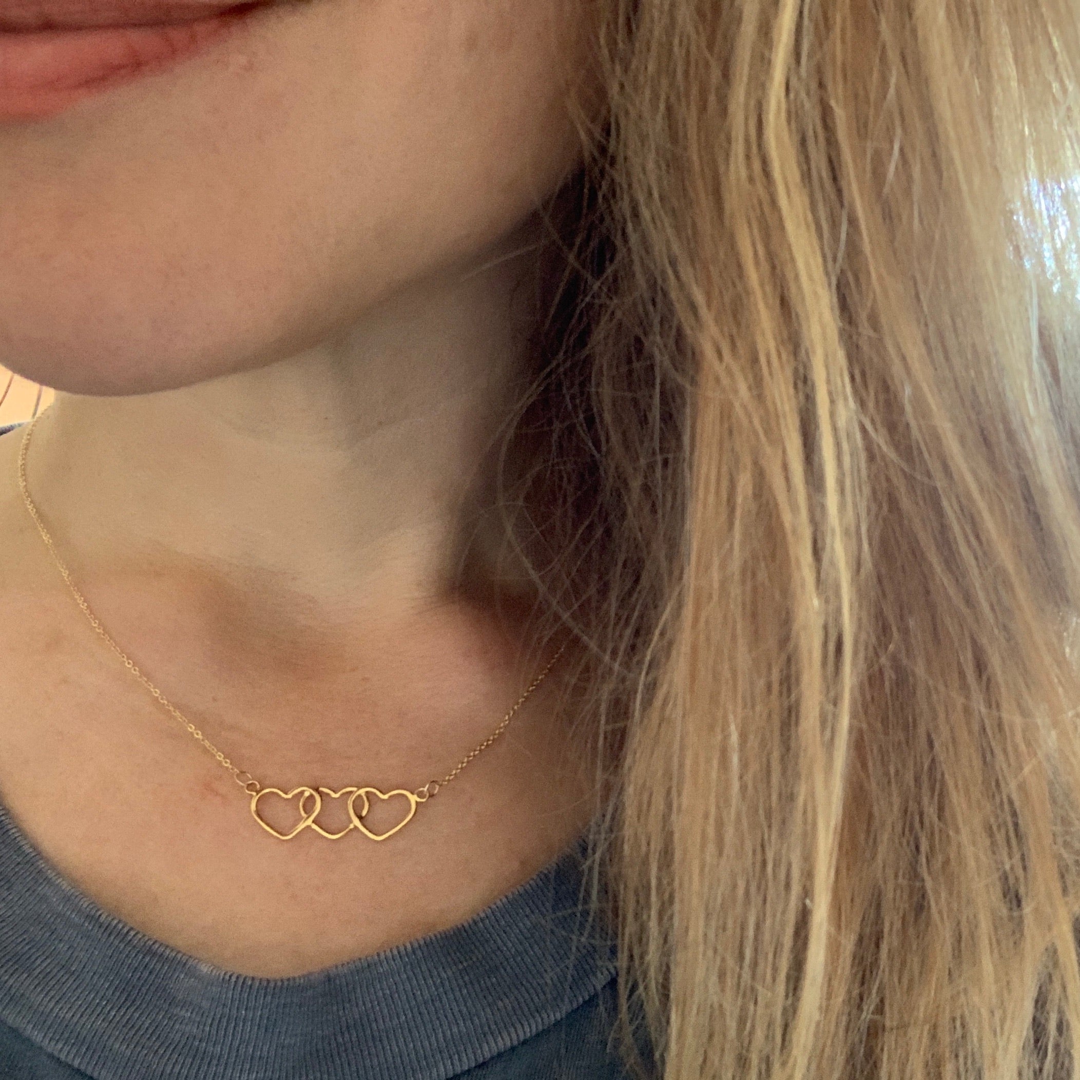 Gold Trinity Necklace, shown on model